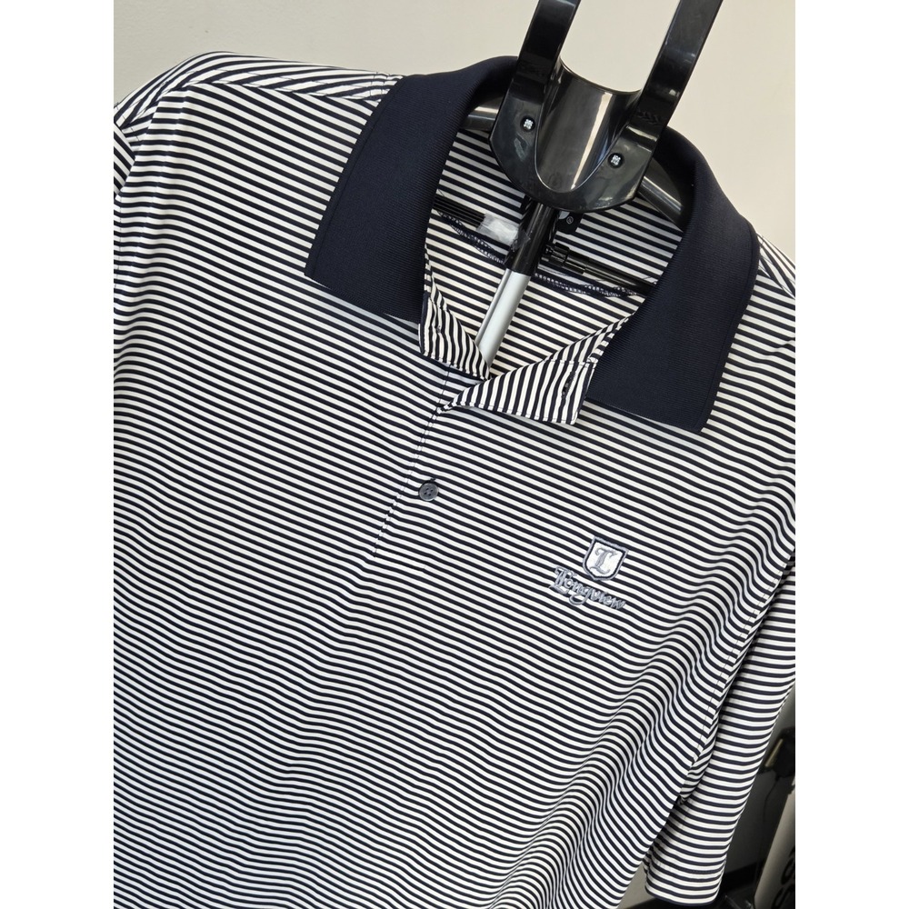 Foot Joy Polo Shirt Mens XL Blue White Stripe Longview Golf Performance